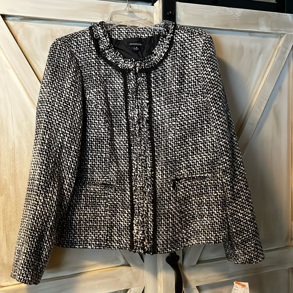 Notations Tweed Black, White Zip Blazer ~ New With Tags